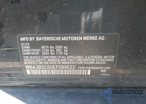 2014 BMW 328I xDrive from USA, damaged, VIN WBA3B5C55EF599622
